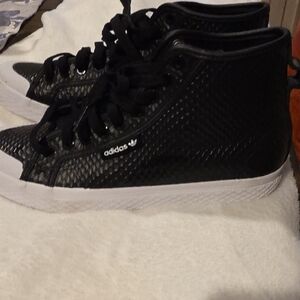Adidas Black Hi Top Textured Sneakers, Womens 7.5